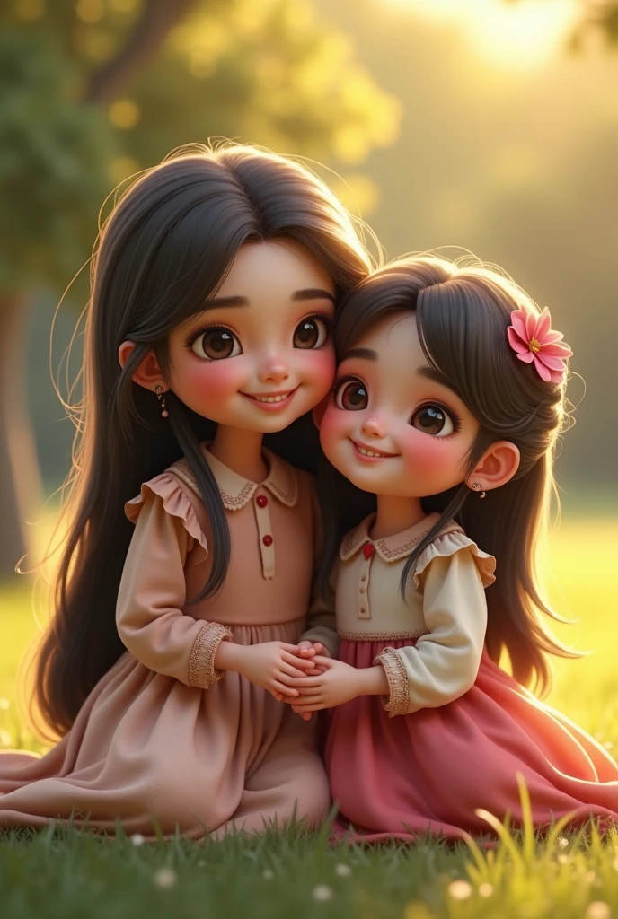 A girl carrying a middle aged woman
