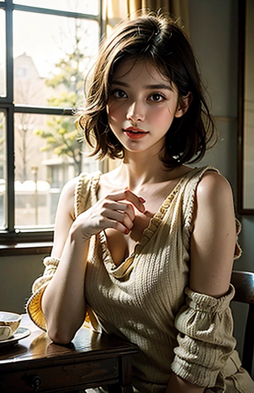 NSFW,((highest quality, 8k, masterpiece :1.3)), 1 girl, pretty woman with thin abs :1.3, (medium short hair, huge breasts :1.2), pajamas:1.1, super detailed face, fine eyes, outside,