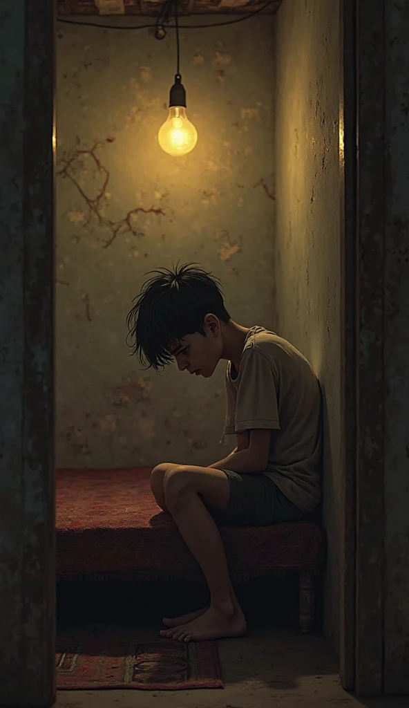 11 year harry sitting in his cupboard under the stairs 
