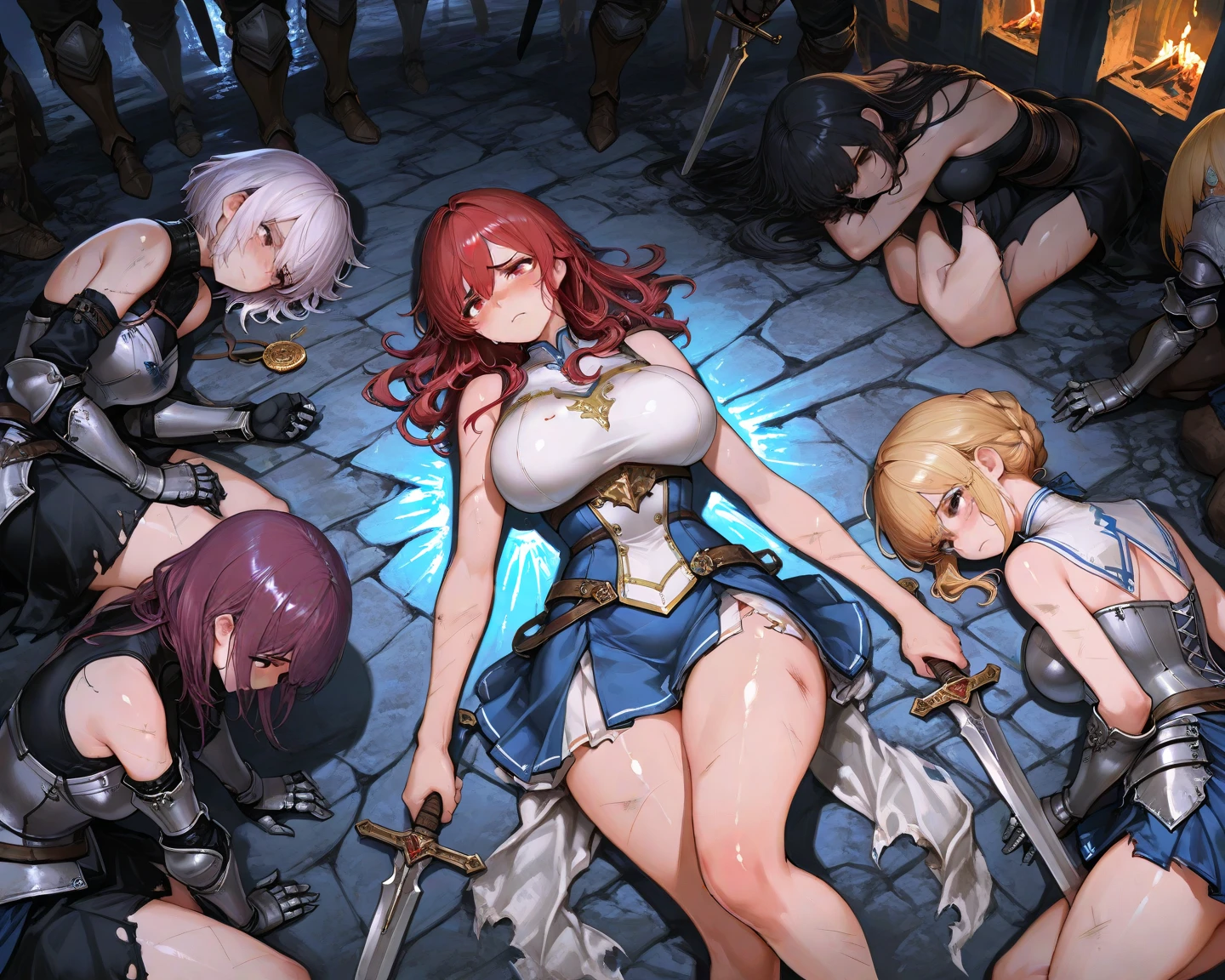 37-year-old female knight、14 year old wizard、Half naked、fight、Battle Scenes、Nipples、Slashing