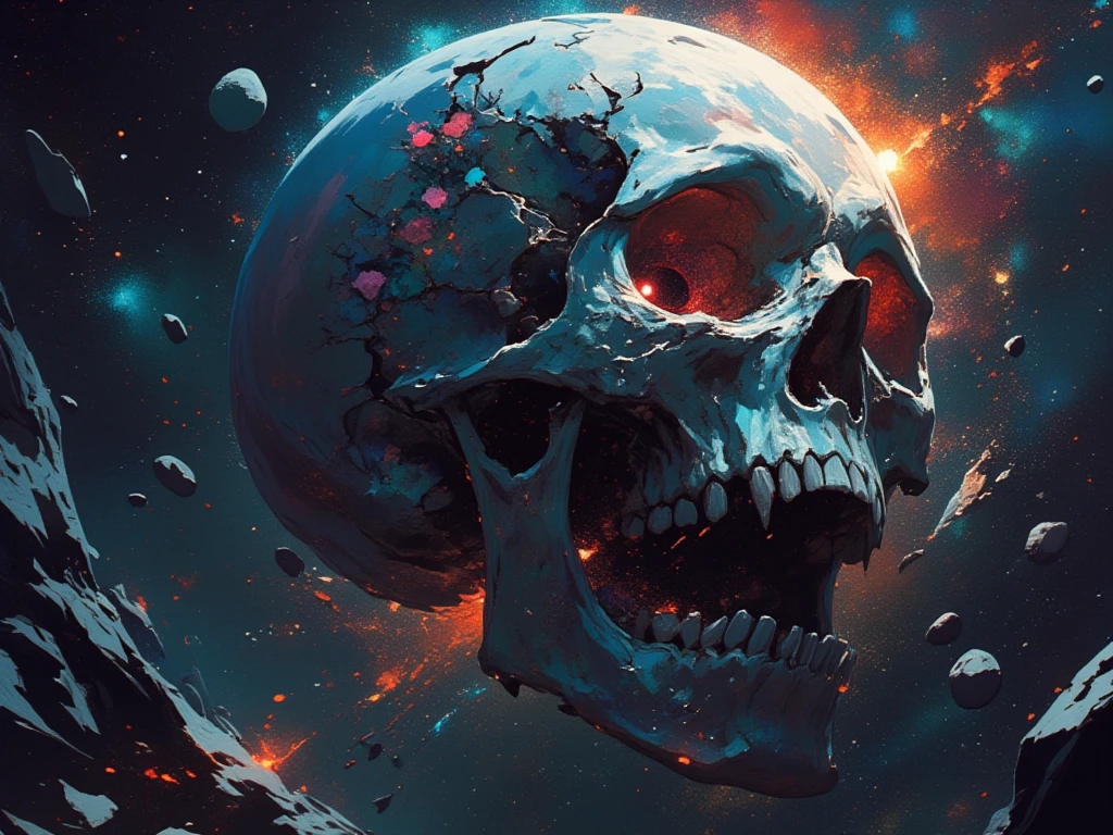 art painting oil lightning bolt skull shaped cloud