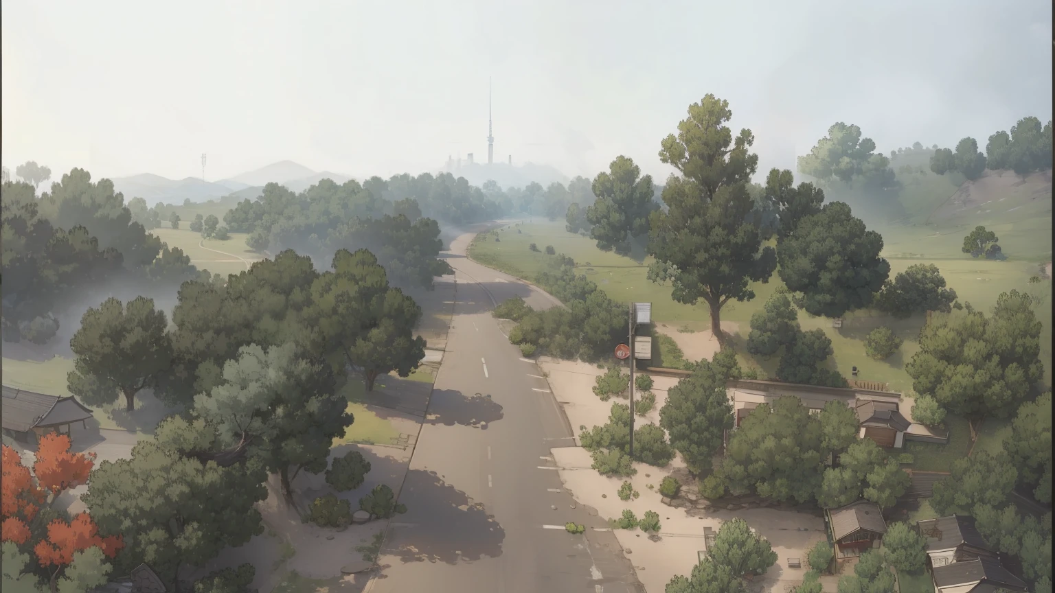 map style, Asian style, nice color, generate from original image, details, trees, roads, view from image, roads from original image, fields