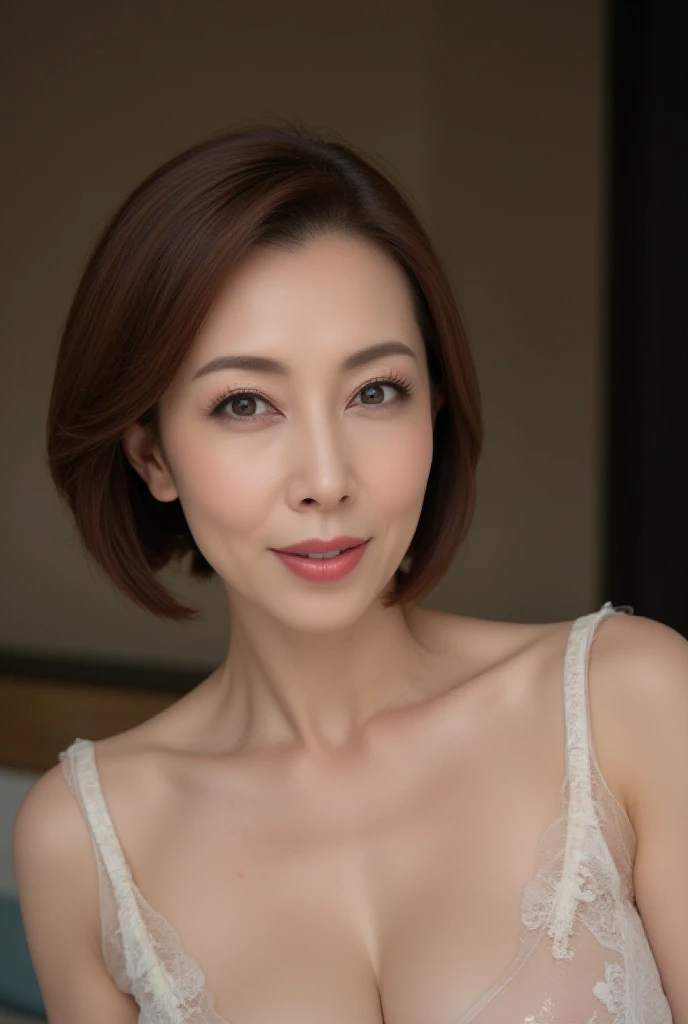 #beautiful mature woman,((cowboy shot)),
beautiful face,double eyelid,lip gloss,Rouge,
bewitching look,
big breasts,emphasize cleavage,black tank top,
pixie cut,
Elaborate necklaces,