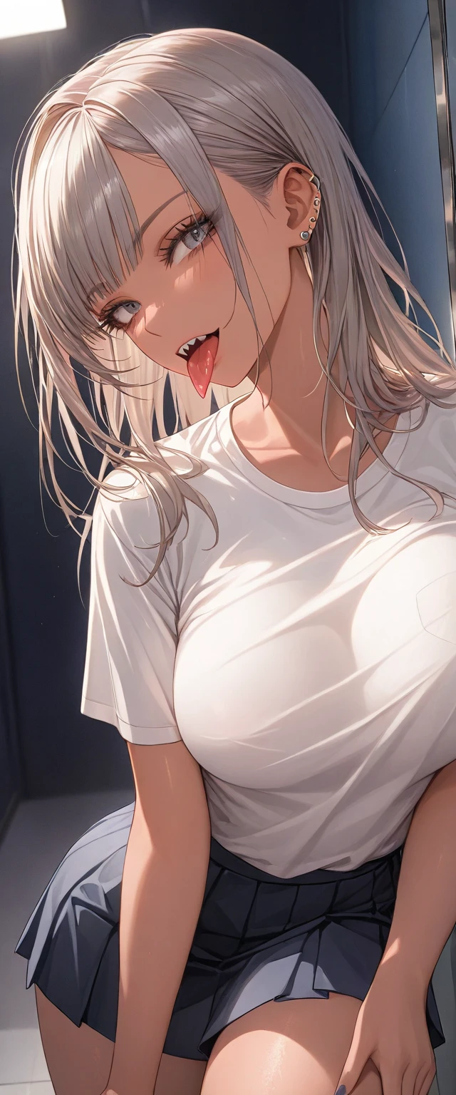 Highest quality, Soft Light, Ultra-high resolution,People Girls, alone, sexy, (A teasing smile), (Open your mouth:1.2),(Green Eyes), Beautiful face in every detail,(High resolution detail of human skin texture), (White curly long hair), break,(Sweat:1.1),Sigh,Saliva dripping from the mouth,White hoodie,bra,White shorts,Half-naked,Put your hands in your hair,On both knees,bed,Looking up at the viewer,(Fellatio gestures:1.1)