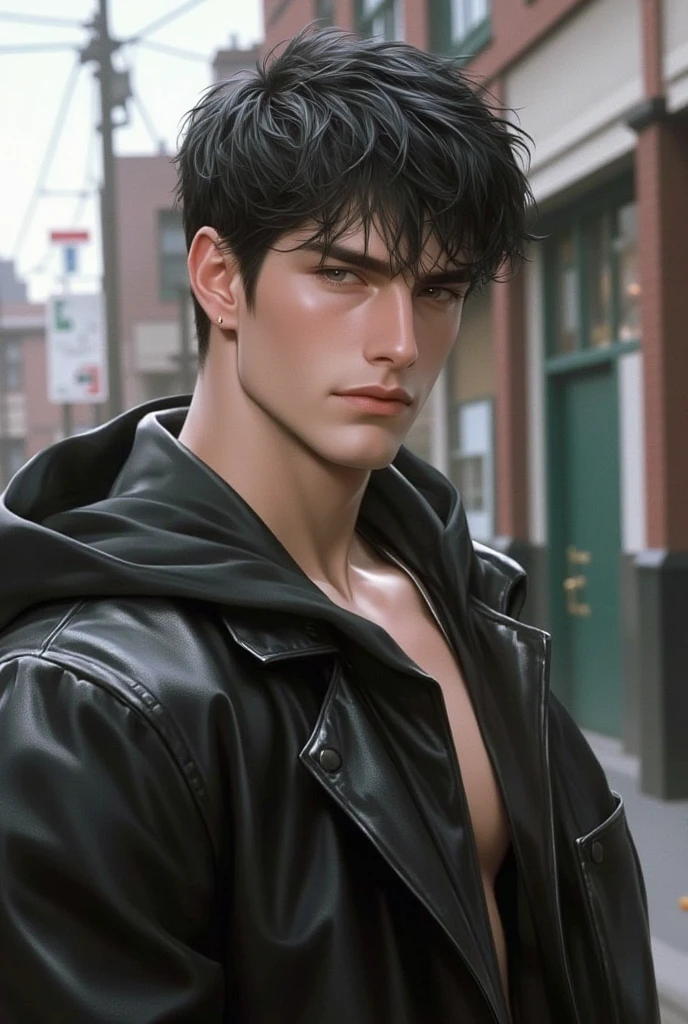 Innocence handsome face europe male model, handaome man, porcelain face, very wet look, magazine cover concept, aaian magazine cover