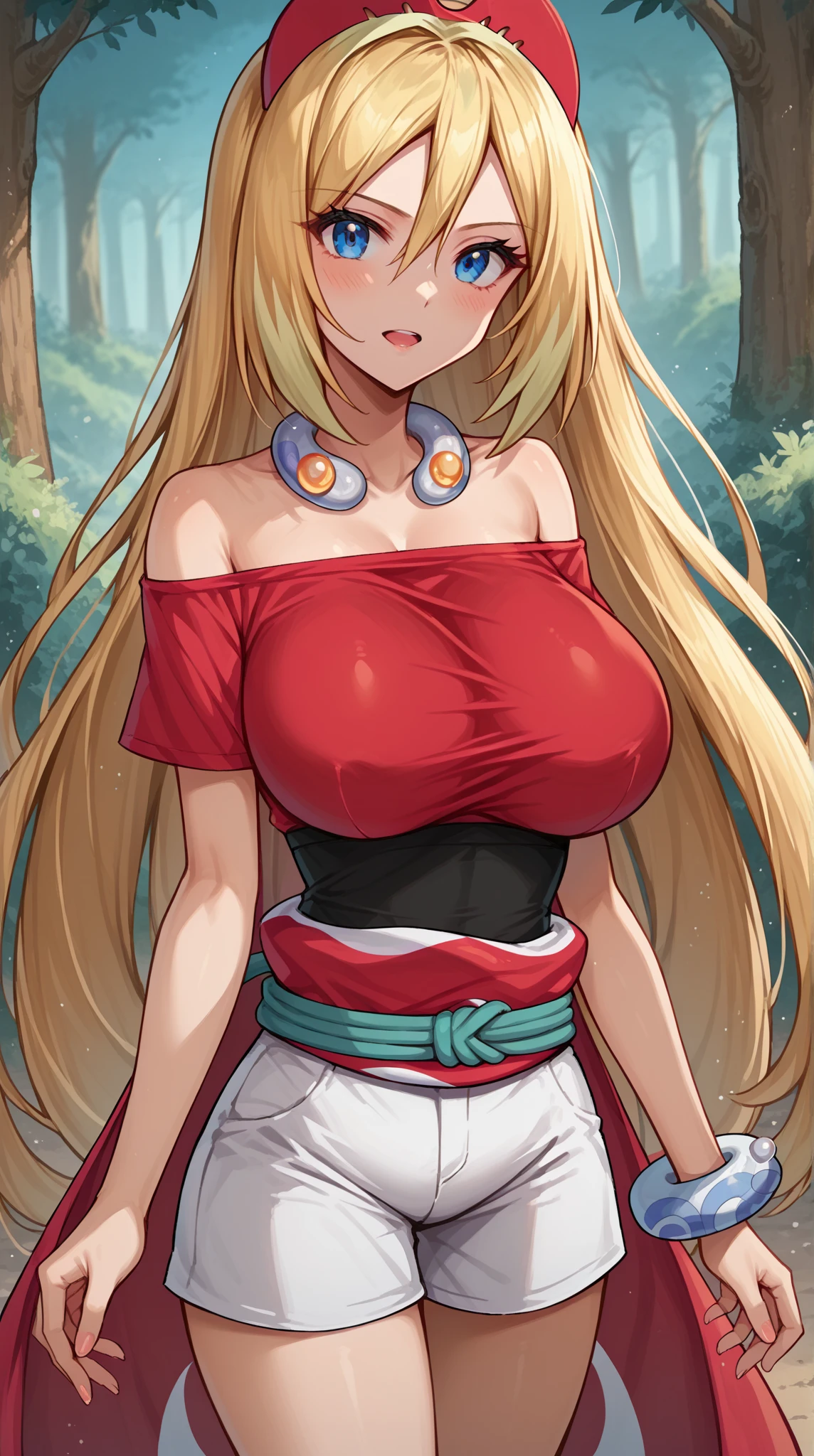 masterpiece, high resolution, best quality, beautiful art, detailed hands, 1 woman, solo, Tiffania Westwood, big breasted, cleavage, wearing a Tyris Flare outfit, sexy bikini, alluring body, full body, fighting in combat, attacking the viewer, combat scene, showing her fighting skills, smiling joyfully, being confident and proud, sexy combat moves, bouncing breasts, beach environment
