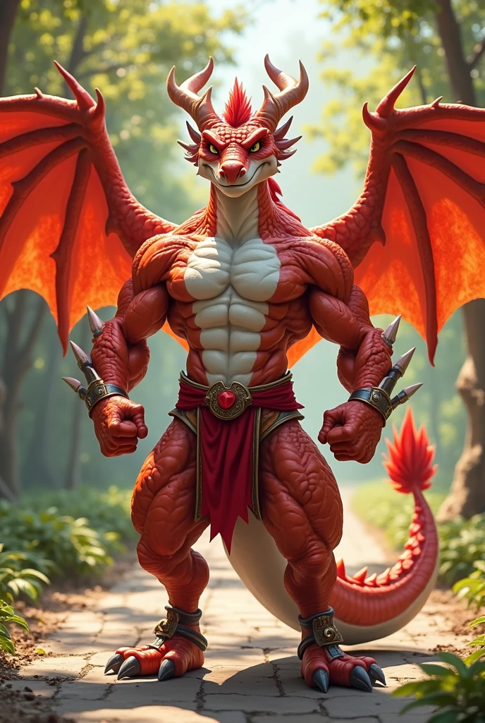Muscular nude dragon in a jockstrap with a bulge