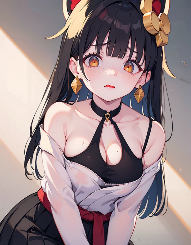Manhattan Cafe Base, Black Hair, Long Hair, Horse ears, earrings,(masterpiece),(Highest quality),(Super detailed),(Best illustrations),(Best Shadow),(Absurd),(Detailed face),(so beautiful),One girl,Dim Lightning,In the heat,Excited,View your viewers,Heavy breathing,Shiny skin,Sweat,Old age,Are standing, Dancer&#39;s costume, Face Veil, Thin costume, pole dance, Puffy nipples,Hypnotized,Dazed face, Pink Eyes,sexual excitement,Composition from the front, Spread your legs,sexual excitement,Composition from the front, 