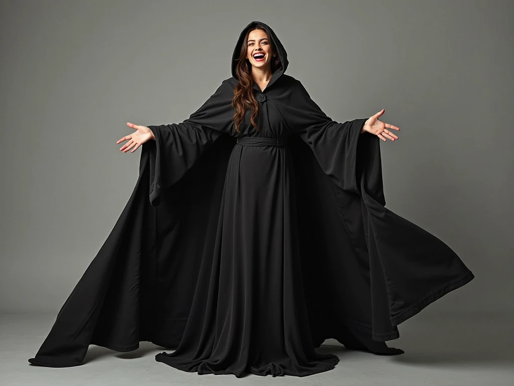 (highest quality、masterpiece、8K、best image quality、hyper realism、Award-winning work)、(1 pregnant woman:1.1)、45 year old mature woman、wrinkled face、(Completely clad in black, fine robes:1.2)、(Fine black robe with intricate decoration:1.1)、(High-quality jet black hood:1.1)、(head covered with fur hood:1.1)、big breasts、emphasize body line、(eerie midnight:1.1)、(Spooky street in the dark midnight:1.2)、(Creepy and scary narrow alley in the middle of the night:1.1)、(Spooky alley streetscape detailed background:1.1)、(Creepy dark alley with cobblestone pavement:1.1)、(The exterior of a majestic and majestic building:1.1)、Spooky fog、Dark Fog、(pitch black night:1.2)、accurate anatomy、perfect makeup、(a sad expression looking at me:1.1)、long eyelashes、glossy lips、Ultra high definition glossy skin、(Ultra-high definition bright and beautiful skin:1.1)、超高精細のglossy lips、Super high definition beautiful teeth、(Take a picture of your stomach from below:1.5)