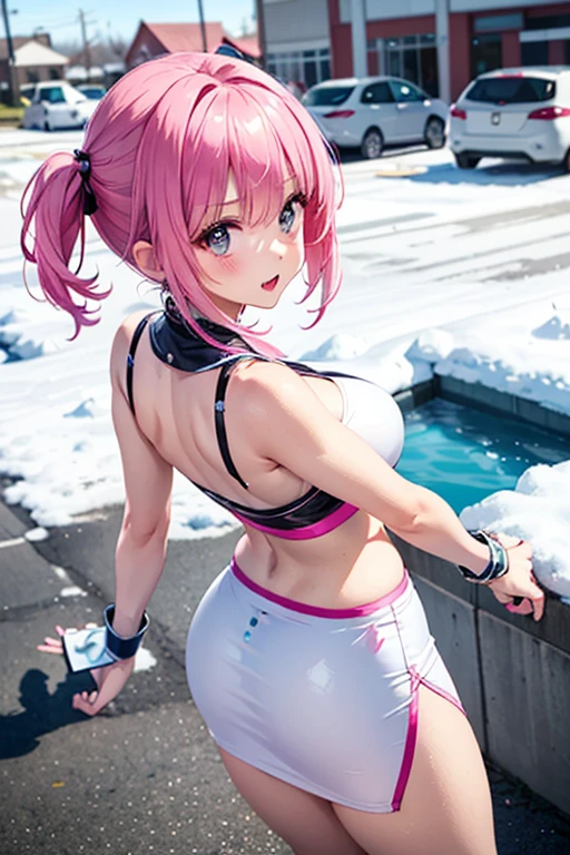 blue eyes, hair ornaments, Hair Ribbon,Show your forehead、Twin tails、 Random color tennis wear, clavicle, Thighs, blush,, Lace choker, short hair,,No bra,,Highly detailed skin, Highly detailed face, (beautiful Fine grain, the girl, Red cheeks), (A girl is standing), The girl is a cute 18-year-old tennis player., (Not wearing a bra, Knee socks、 The girl has a toned figure., Pink tennis wear, Sun visor,, Tennis court, ((I took the photo from the front、The girl contains the whole body)), flowing、Fine grain, Perfect functionality, ( Highest quality, good quality:1.4), Intricate details,Closely、Embarrassed expression、blush、Shining Sweat、Perfect Skin,Sweat is noticeable in the cleavage、、Thighsの汗が目立つ、 Fair skin,Tight waist, Sweating profusely、Sweaty hair、Sweaty clothes、Sweaty、Visible sweat、Sweat-soaked hair、Athlete System、cherry blossoms、Blonde、Silver Hair、Serve Form、Volley Form、Receive form、