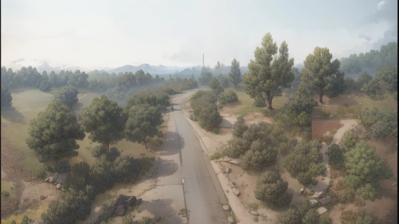 map style, Asian style, nice color, generate from original image, details, trees, straight roads way, view from image, roads from original image, fields