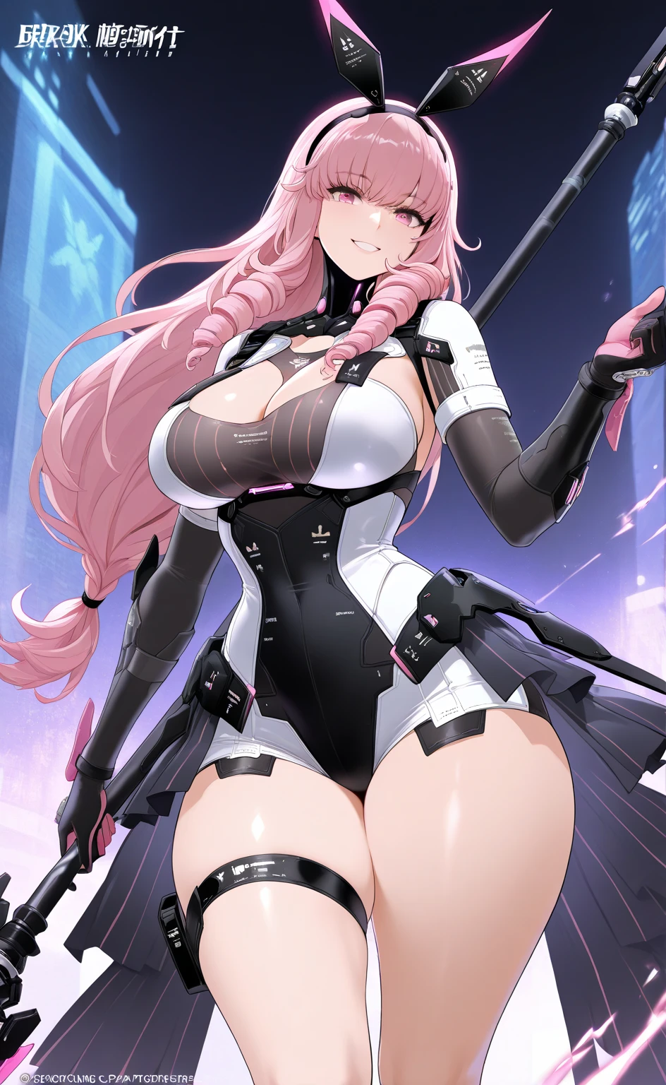 Erotic、White One Piece Swimsuit　Pink line、tall、Evil female executive、sexy、Erotic Sneer、lure、Alluring、Pitch black background、Dark bedroom at night、Open long coat jacket、Black tights