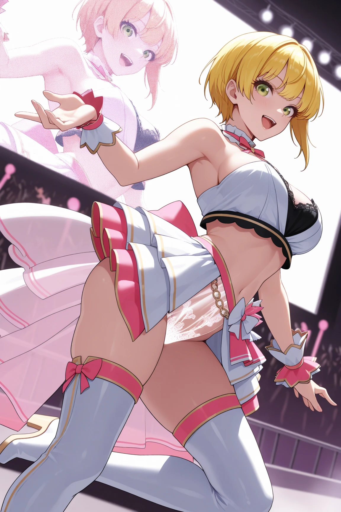 blond Silver hair,blue pink eye,(((Three beautiful girls,))((the little girls  princess))),blunt bangs,twin drills, blushing face, and shyly glaring at her.Heavy breathing,saliva, sweat, Sweaty and wet all over,Thick and lips,((Perfect body,))((Super beautiful,))((High quality,))((very small breast)),((little girl)), ((child)), young body,, ((princess dress that exposes a lot of skin)), ((not wearing underwear,)) thigh-high socks, and garter belts,see-through, Looking at Viewer,small breast,Sweaty body, loveJuice dripping from her crotch,(Three beautiful girls,She turns her back and sticks out her butt to show off,)Rough breathing, sweaty body,Blushing, looking shy and glaring at me,nipple,