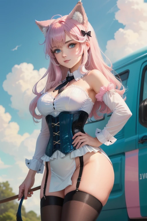 Rear view, rear view,best qualityer，Masterpiece artwork，final resolution，Soft，extremely colorful，By heart，Mermaid princess，(pearl white leather corset:1.4)，black suspender stockings，Starry Android!,8K more detailed.engine unreal:1.4,ultra HD,La best qualityer:1.4, photorrealistic:1.4, texture skin:1.4, Masterpiece artwork:1.8,Masterpiece artwork, best qualityer,object object], (detailed facial features:1.3),(inside a blue gym:1.4),(long pink hair:1.4),（Beautiful and detailed description of the eyes）,(detailed hands:1.4), (white sportswear:1.4), ultra detali,detailedeyes,(White silk bra＆pantyrose:1.4),Transparent panty house、( Sexy corset in white:1.4)., half, (White leather long boots:1.4), lace decoration,