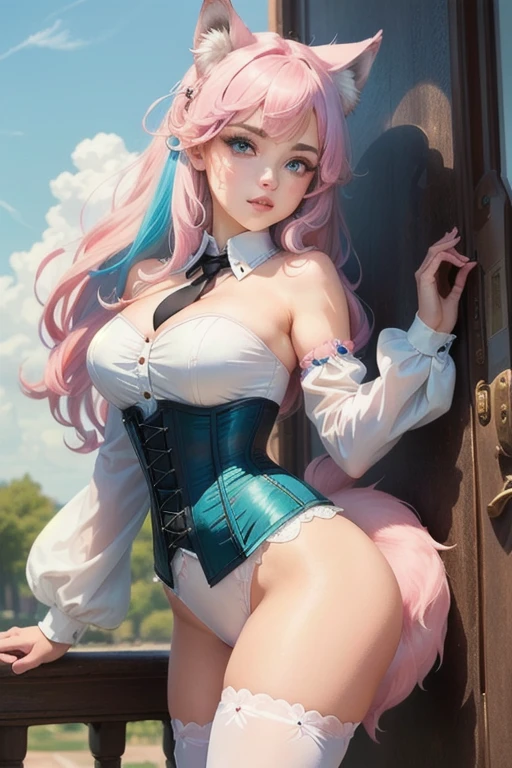 (best quality:1.2), (masterpiece:1.4), kitten, 1 girl, fur trim, scar on the other side of the eye, whisker markings, pink hair, cowboy shot, League of Legends