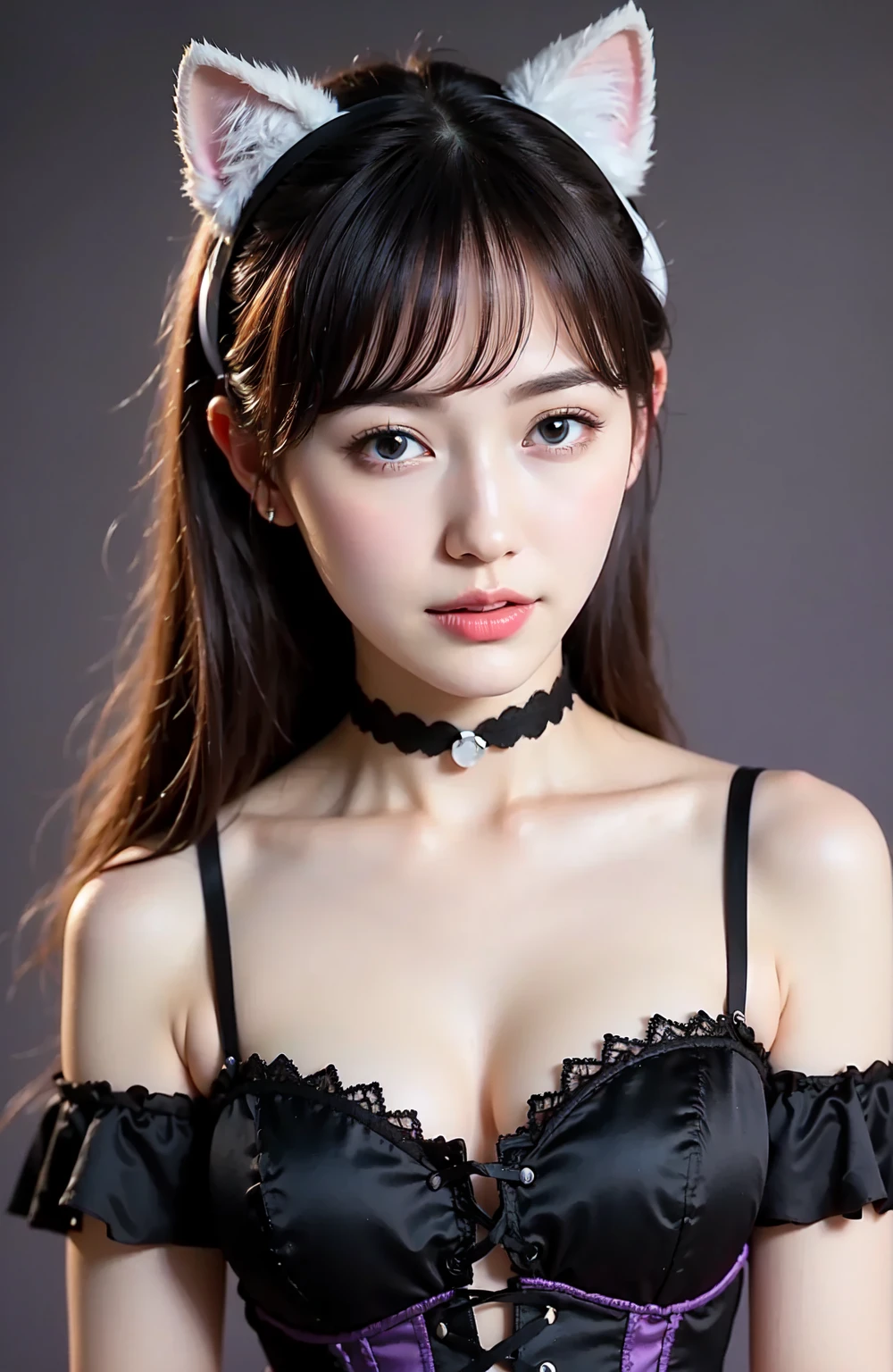 ((masterpiece: 1.3),8k, Realistic, RAW Photos, Highest quality: 1.4), (One Girl), beautiful顔, (Realistic Face), (Brown long hair: 1.3), bangs, Perfect dynamic composition,(High quality with attention to detail, Realistic depiction of eyes:1.3)、(((Traditional black and white maid outfit、Cleavage、Headdress、Black choker、whole body))),The whole is facing forward、21talent、beauty、Well-formed face、Even out the eyes、beautiful黒髪、Banditium Build、Balanced ratio、beautiful足、Fresh face、beautiful景色、beautifulヘアスタイル, (bangs), (smile), smile, Realistic eyes, Gloss, highlight, highlight in the Eyes, eyelash, 目の中のbeautifulディテール, (Realistic Skin), Shooting from the air、beautiful肌, Transparency、(beautiful)、 bust, smile, teeth, Confused, charm, 超High resolution, Ultra-realistic, High resolution, Golden Ratio, clear eyes, Wet, Looking into the camera, ear, Shine, Long neck, double eyelid, Thin eyebrows、Big eyes, cheek, kind character, charm personality, kind, 圧倒的なcharm, bright personality