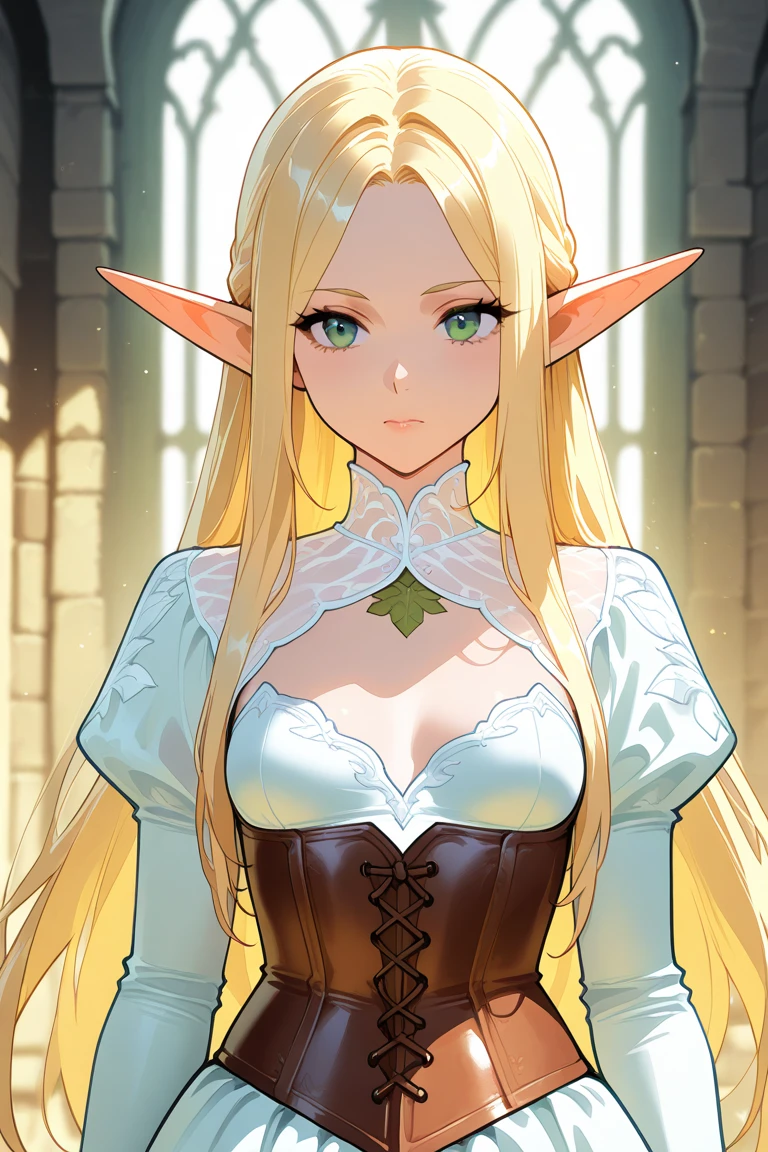 A beautiful woman, Queen, elven, (( maid, cafe)), perfect body figure, fairer skin, milf, age 46, royal, mature, blond color hair, happy smile, fine details, cinematic lighting, beautiful lighting effect, creative design, full frame, divine aura, shining light, perfect color transition, perfect balance of contrast, perfect color layer, perfectly smooth color blur, soft rendering, smooth color stroke, sun glare, optic lens, light ray, soft colors, smooth colors blend, perfect color rendering, harmony, perfect color harmony, light particles, perfect details, intricate details, color prism, fine details,