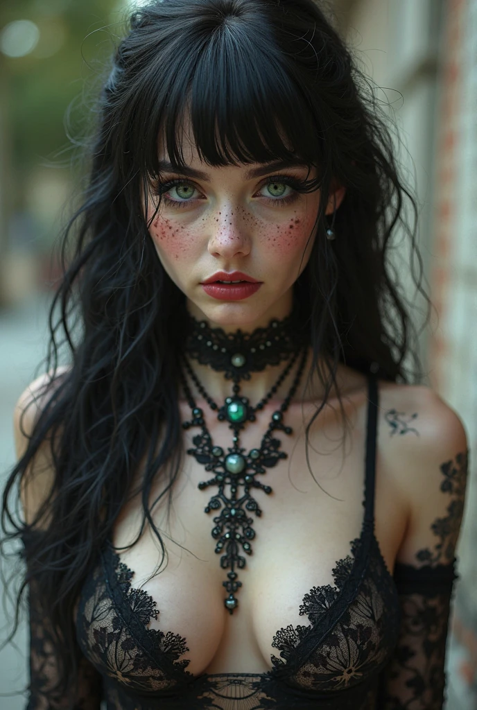 (best quality, hyperdetailed photography:1.2), beautiful lady, freckles, gothpunk witch,dark makeup, soft light, perfect breast, cover, (detailed beautiful face, detail skin texture, ultra-detailed body:1.1) sexy vampire girl, blue eyes, closeup portrait,