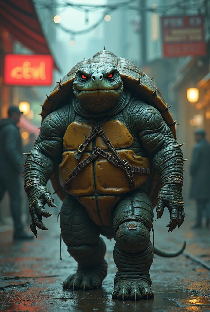 A semi-human turtle who is a criminal in a new city