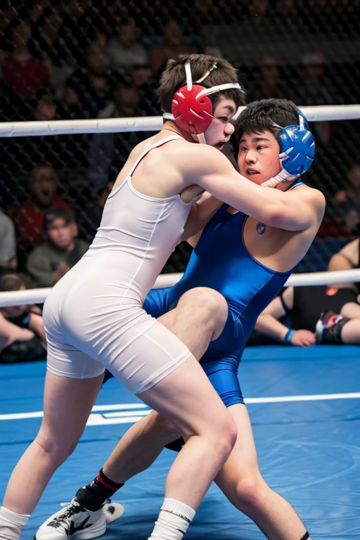 kids wrestler kicks middle-aged wrestler's bladder,