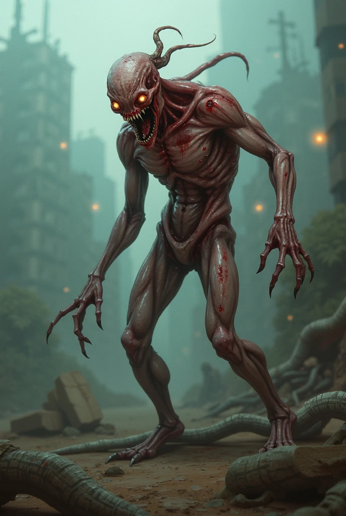 ((scary post apocalyptic mutation, sexy post apocalyptic monster)). Radioactive Mutant. ((Intricate Mutant Monster, body horror monster)). Intricate Post-Apocalyptic Animal. Gorey skin. Glowing eyes. Unhealthy appearance. dnd character.  dnd. ((Seductive Radioactive Monstrosity:1.4)), Bloody, ((Creature Concept Art, Intricate Horror Detail)), 