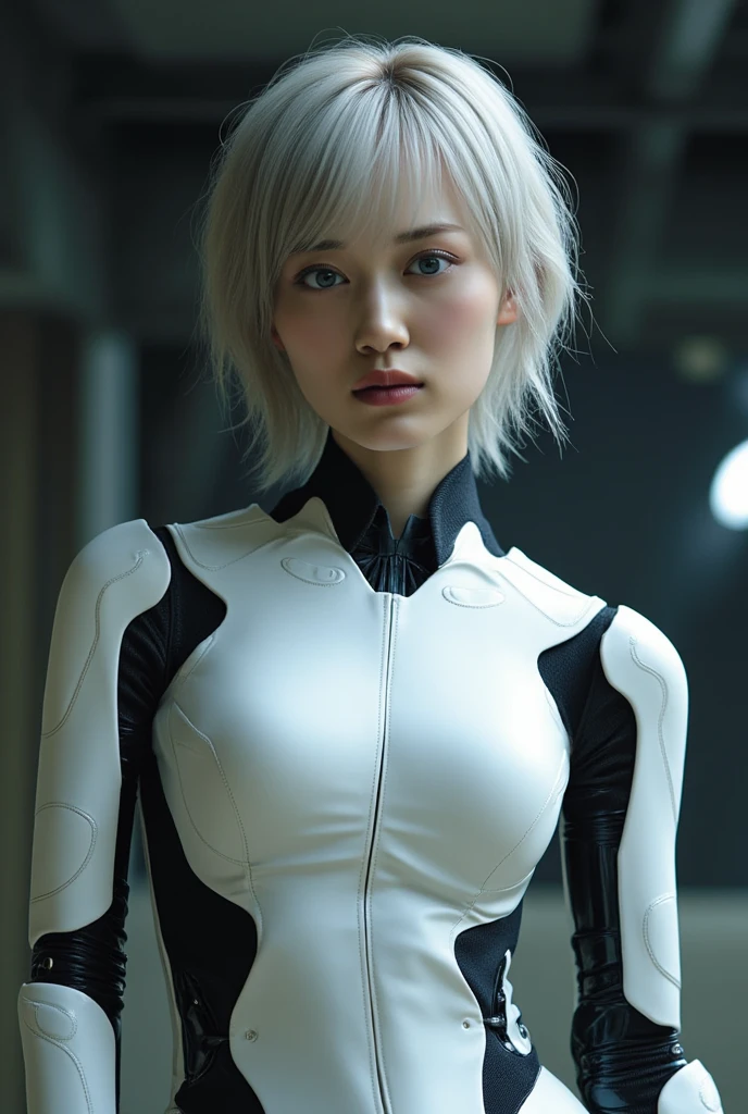 18 yo girl, white spider man suit, short blunt hair, blonde, beautiful face, rain, roof, masterpiece, intricate detail, perfect anatomy, redhead, photo realistic