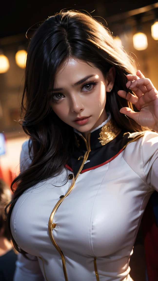 sexy, (realistic photo: 1.4), (hyper realistic: 1.4), (realistic: 1.3), (softer lighting: 1.05), (increase the quality of cinematic lighting: 0.9), 32K, 1 girl, 20-year-old girl, realistic lighting, backlight, light on face, ray trace, (bright light: 1.2), (increase quality: 1.4), (skin with real texture of better quality: 1.4), leather blouse, cap,  smiling, happy, finely detailed eyes, finely detailed face, finely quality eyes, (joy, flushing), close-up of smile face, (Increase body line mood: 1.1), (Increase skin texture beauty: 1.1) snow background