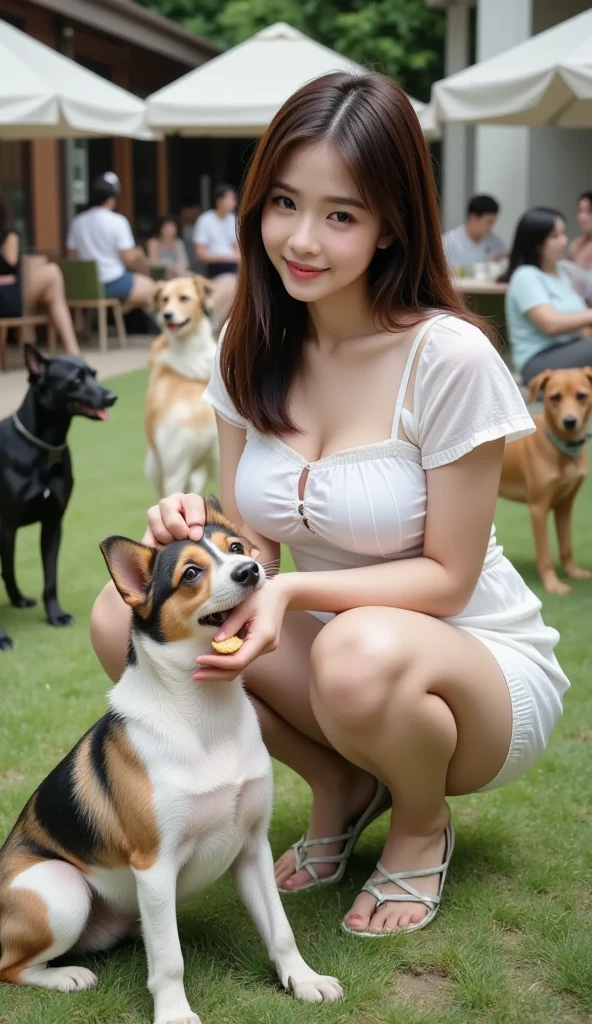 (full body), Young woman, ((Porn)), (Hairless genitals)), gigantic breasts: 1.2, black hair, I swing, wincing with pain, Long eyelashes, solid round eyes, False animal ears, smile softly, Shy ears, dog, smile, long hair, Surrealism, shadow, anaglyph, Estereograma, Tachi-e, throw, Atmospheric view, Fujifilm, Nikon, lens flare, Atmospheric view, border, hyperrealism, 8ก, Super details, Kurar, best quality, UHD, 8ก, best quality, Highly detailed, Anatomically correct, Masterpiece
