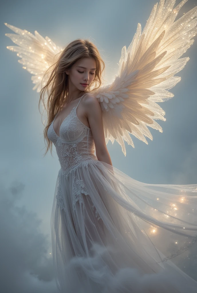cosmic fallen angel, olhos claros brilhantes, Biomechanicals, estranho, assustador, Pesadelo, cores muito brilhantes, light particles, com luz brilhante, Mshiff, Arte do papel de parede, Papel de parede UHD
