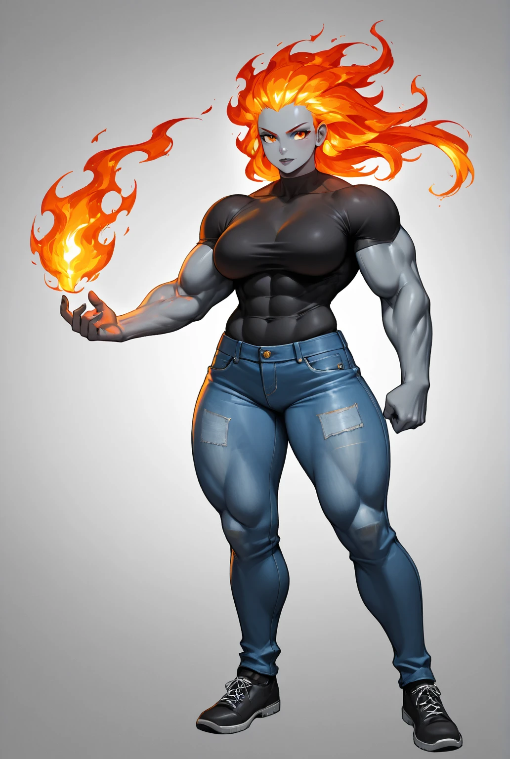 ((masterpiece)),(((best quality))),((character design sheet)), illustration,1woman, environment Scene change, hair bangs, leg warmers, muscular, red skin, white legs, thick legs,devil horns, scribbles and marks, fire, ((detailed face:1.1)), rough sketches, pose too, ((orange hair)), (aqua blue and white:1.3) , 8k,16k, (simple background, light background: 1.3)