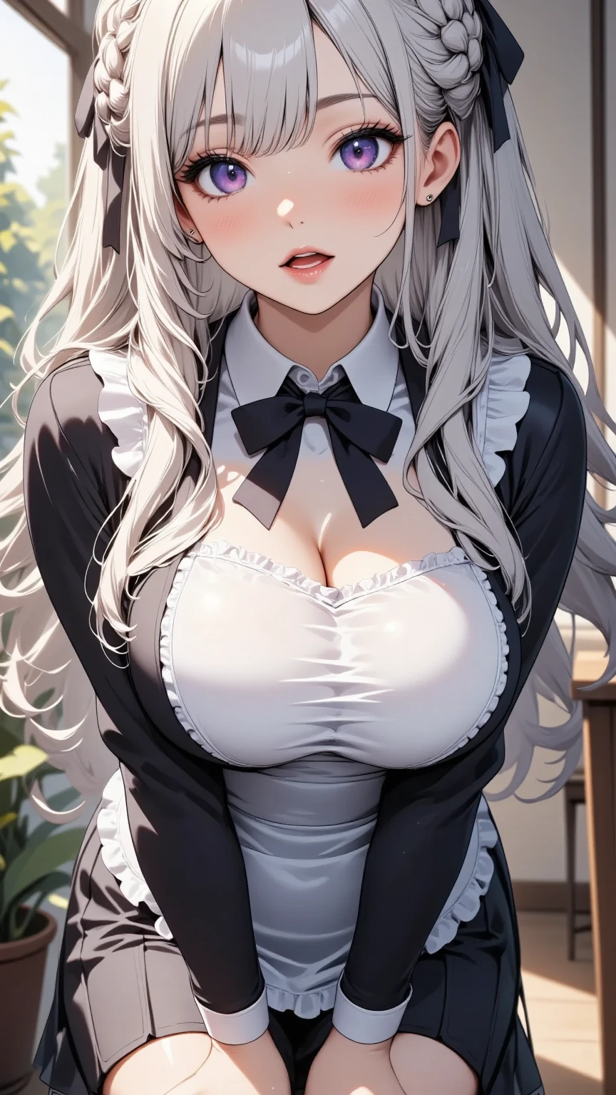 Highest quality High resolution A lovely young and beautiful woman Red eyes Beautiful gray hair Medium Perm Cute Gentle Girl Cat ear A beautiful and seductive swimsuit Fascinating maid outfit Breastfeeding services 驚異的な魅力を持つ童貞キラーのBig Tits Sexless Breast milk Breathtaking Incest Rut face Chubby Big Breasts Super Breasts Big Tits A black, erotic and seductive swimsuit with white frills Maid's black old school swimsuit with white frills Fantastic night pool Night Pool 横乳はみ出そうなデカいSuper Breasts