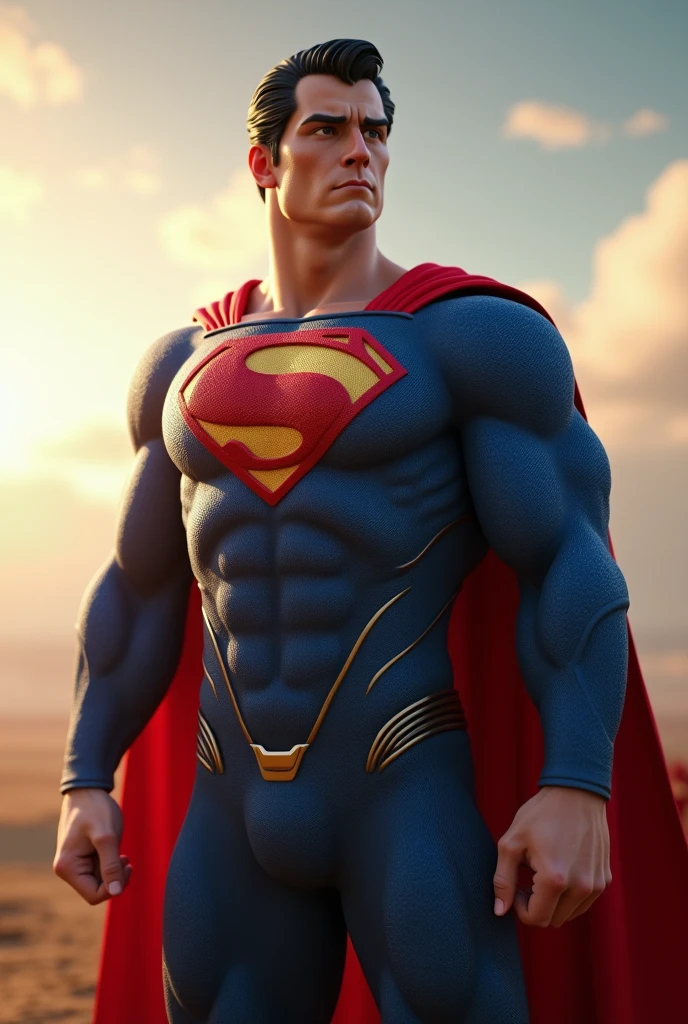 Hyper Focus Selfie Portrait, Superman (Dc comics), hiperrealisitics, realisitic, a very muscular body in the renatosphere, epic 3D realism, swollen muscles, large fists, best in wlop, kan liu, daz3d, trends in CGsociety, estilo realisitic hiperdetalhado, completo cosplay, by Ric Nagualero, album, hyung tae kim, 8k, irreal engine 5, film composition, retratos realisitics hiperdetalhados, 3D game art, CG Society, Fantasyart, hd art of season, estética realisitic, cinematic lighting, border light, smooth light, border light de filme, fine glow, ultradetailed, 8k, uso realisitic de luz e cor, cinematic light, rendered in cinema4d 500–1000 AD -- ar 3:4- Niji 6