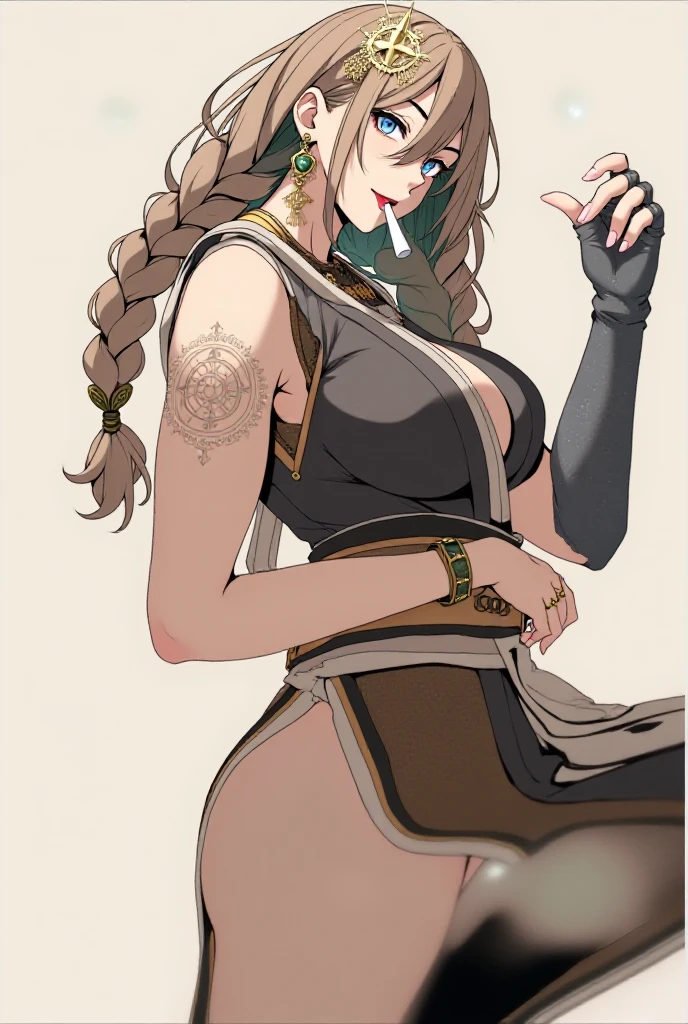 score_9, score_8_up, score_7_up, score_6_up, score_5_up, score_4_up, source_anime, BREAK, female gal jk schoolgirl, school uniform, blunt bangs, long braid hair, masterpiece,best quality,4k,1girl, armlet, arms at sides, bare shoulders, between breasts