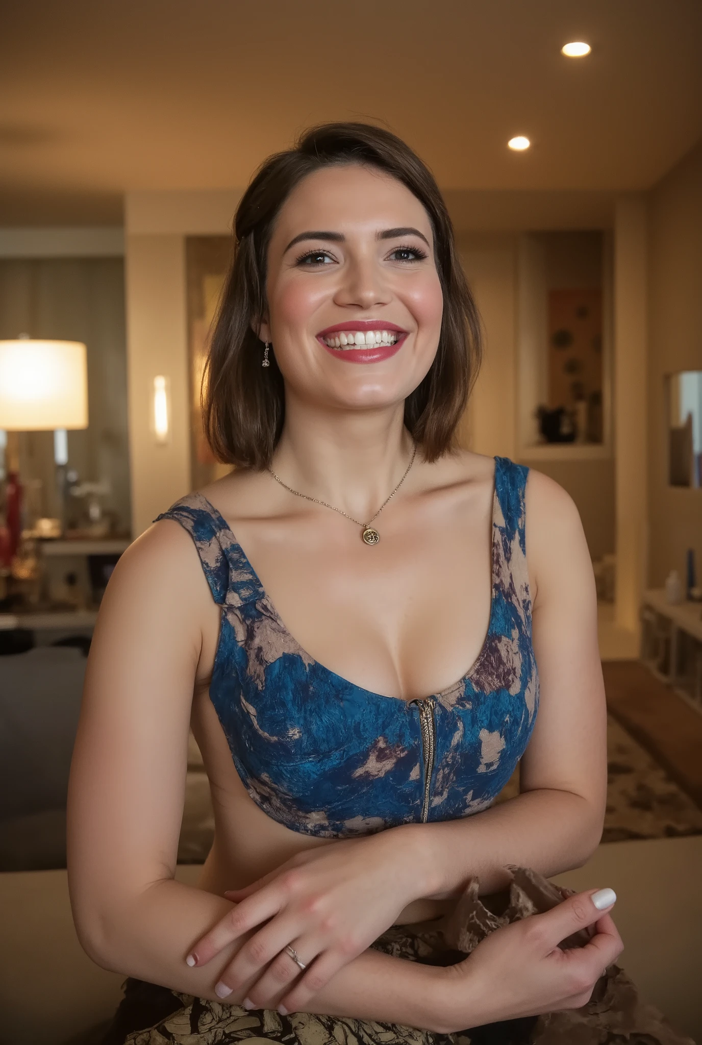45 years old,(A MILF:1.2), a captivating gaze, green eyes, (Ageless face:1.4), Carla Gugino lookalike, Detailed wrinkles (8K, High resolution, ultra-quality, An ultra-high picture quality, Ultrarealistic, Best Quality:1.2) (large D-cup breast:1.1), eyes visible through hair, with brunette hair, Proper eye position, Cinematic Light, Soft light, on the top of the Empire State Building, day time, detailed color graded background, Convoluted, highly detailed, 8K, Overall silhouette, posing suggestively, wearing American flag bandana (huge D-cup tits and big ass: 1.3), Looking straight at the camera, photo taken from a distance (full body, editorial sophisticated photograph of a white stunning woman), (highly detailed face:1.4) (smile:1.2) (bright background, splendid setting:1.3) POV, by lee jeffries, nikon d850, film stock photograph ,4 kodak portra 400 ,camera f1.6 lens ,rich colors ,hyper realistic ,lifelike texture, dramatic lighting , cinestill 800,