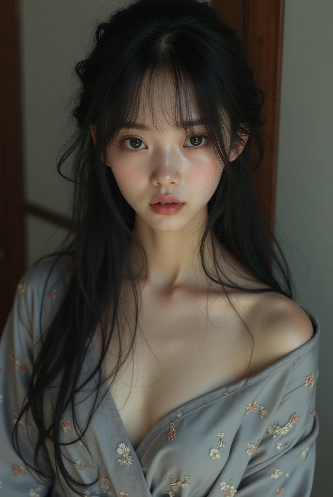 high quality, 8K Ultra HD, hyper-realistic portrait of a captivating woman, The woman portrayed in a moonlit setting, her features bathed in a soft, diffused glow that accentuates the delicate nuances of her expression. The artist, drawing from Sargent's precision, captures every subtle contour of her face, the intricacies of her gaze, and the cascading strands of her hair, In this mysterious ambiance, the artist employs da Vinci's mastery of shadow and light, creating an alluring interplay that accentuates the enigmatic aura surrounding the woman, Shadows dance across her features, enhancing the depth of her gaze and adding a touch of secrecy to the composition, highly detailed, chinese, small tits, black top