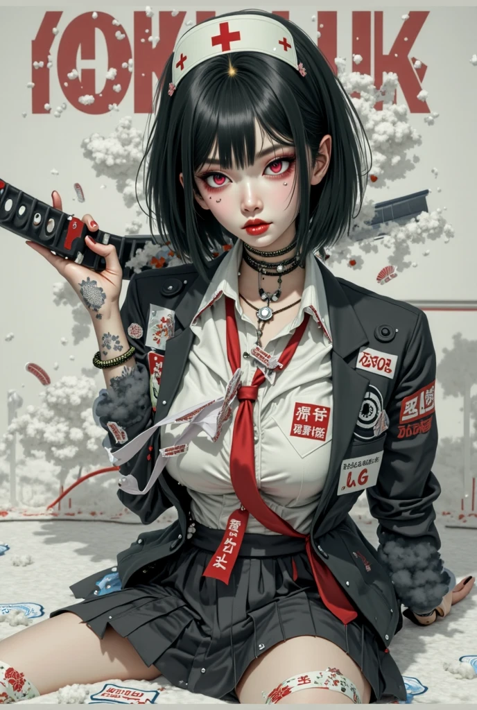 (snthwve style:1) (Nvinkpunk:0.7) Drunken Beautiful Woman Like Sandman Delirium, (Illusion Color Soap Bubble), Jeremy Mann, Sandra Chevrier, Dave McKean and Richard Avedon and Maciej Kuciara, Punk Rock, Tank Girl, High Detail, 8K, Sharp Focus, Natural Light, Subsurface Scattering, F2, 35mm, Film Grave