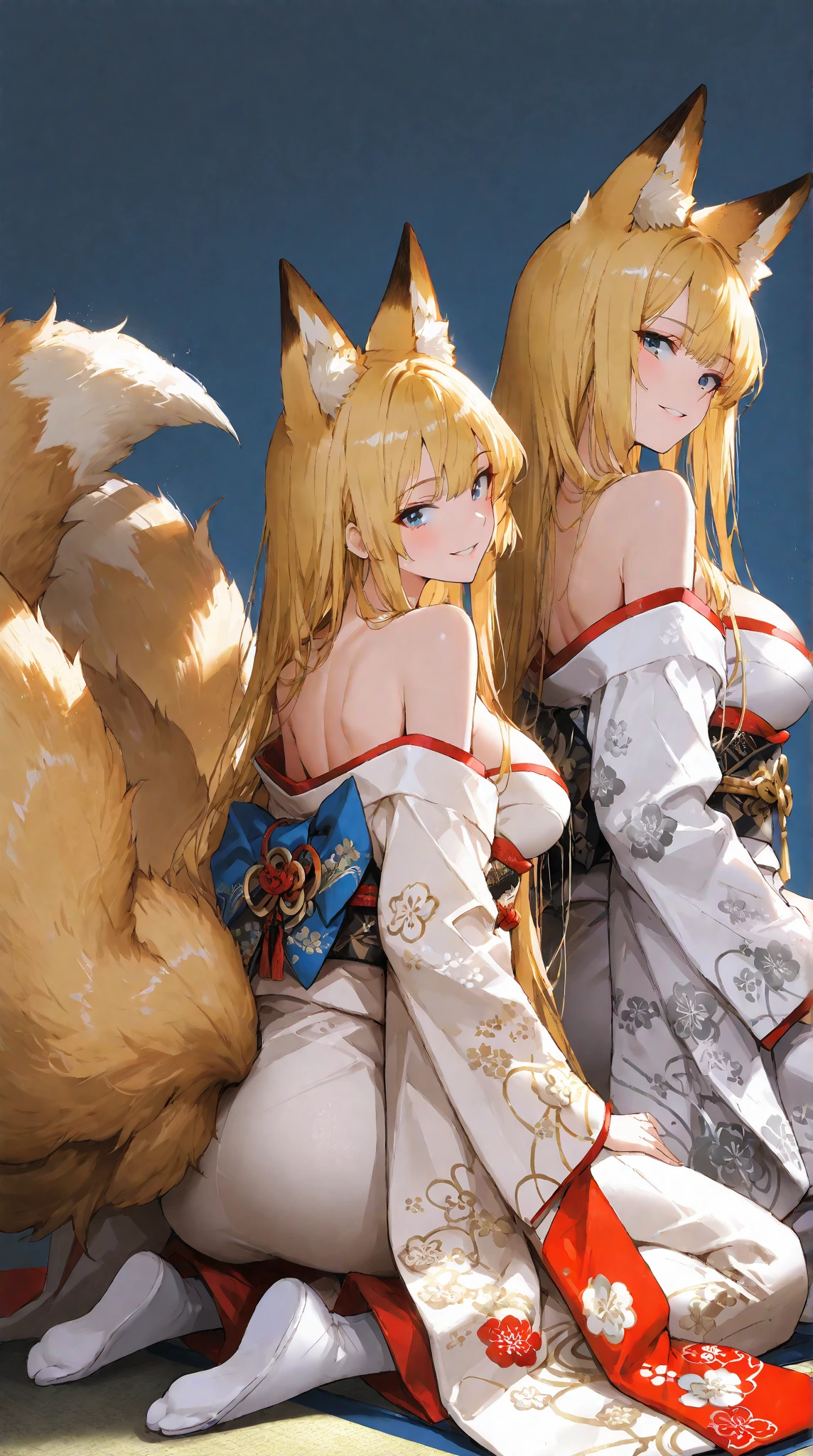 Nine-tailed fox
Fox
blond hair
Anime style
Yellow eyes