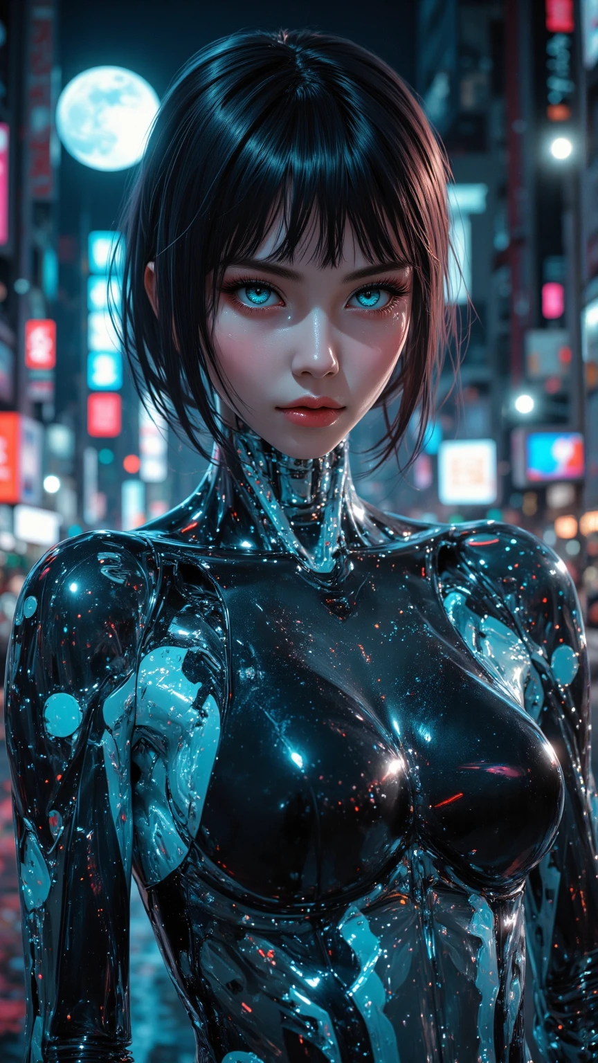 anime girl in blue shiny bodysuit with piercings and piercings, glossy digital painting, digital cyberpunk anime art, digitl cyberpunk - anime art, Digital anime art, stunning digital illustration, Detailed digital anime art, digital anime illustration, beautiful digital illustration, dripping skin, anime cyberpunk art, 《ghost-in-the-shell》artgerm style, advanced digital anime art, Beautiful digital artwork