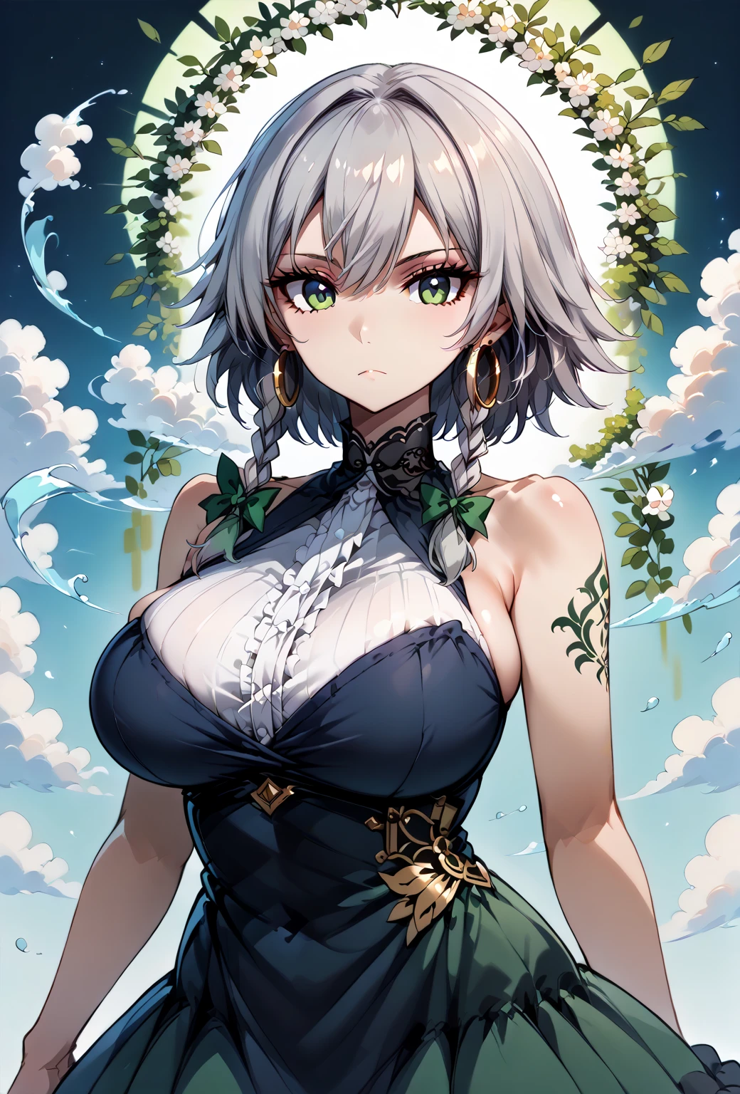 (((Fallen Angel))))、((((Haniel))))Lightly pigmented hair、ロングヘaー、The bangs are neatly trimmed、((Long butt))、((Long eyelashes))、a(Shadow)、(((Eye color: Gray)))、Lip color is light brown、(Smiling emotionlessly)、Act in a captivating way、(((Fall in love with that dress-up doll)))
(Beautiful white outfit:1.28),
Lady,, 
(Beautiful background:1.18),
高resolution,aート,do,Highest quality,
(Huge breasts:0.8),
resolution, unity 8k wallpaper, (figure:0.8), (Detailed and beautiful eyes:1.6), Highly detailed face, Perfect lighting, Extremely detailed CG, (Perfect hands, Perfect Anatomy)