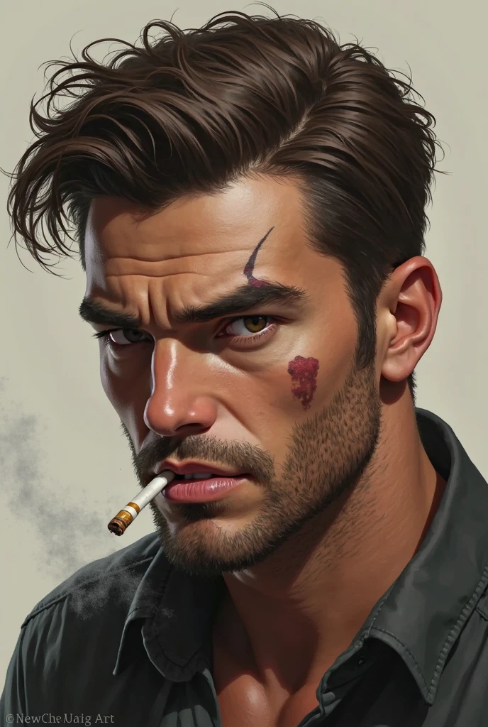 Nietzsche Smoke, Chuva, bigode e bravura. He can solve any puzzle. But he can't overcome his inner demons. Expressiva pintura escura fosca guche. --auto --s2