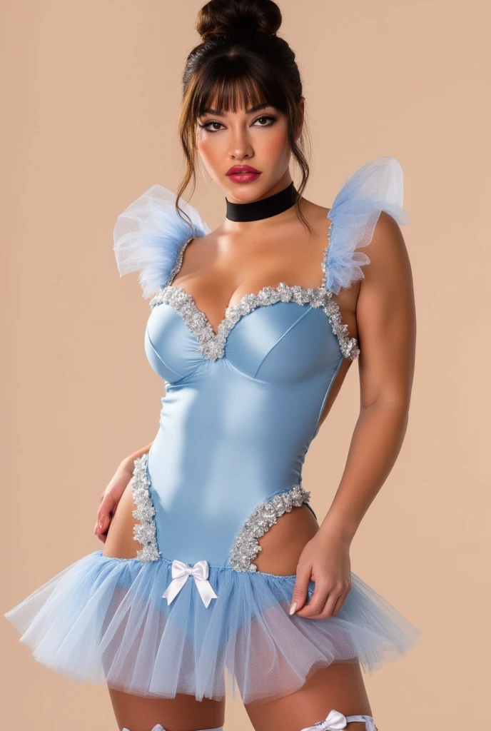 (cuerpo completo, de pies a cabeza), mejor calidad, high resolution,ultra detallado, Profesional, Fotorrealista, 8K, (Obra maestra, Mejor calidad:1.2), (full body photograph 1:2), photograph of Strong curvy bimbofied bodybuilder 25 years old drag queens, rostro masculino, cabello rubio, vistiendo un vestido con falda corta plato de ballet con mangas abullonadas con pliegues suaves y medias de rejilla blancas con tacones altos, bragas se asoman debajo de la falda, ojos perfectos, Dientes perfectos, wrap dress is in a photo studio with a pink and white room background female posing standing in a classic feminine posture showing all the details of her dress., zapatos y gestos, cabello rubio, peinado estilo rococo muy alto, peluca gigante rubia