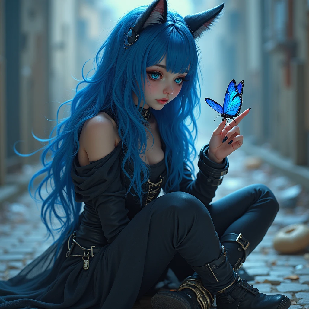 Miss, Hatsune Miku, Gradient Eyes, Watery Big Eyes, Colorful Eyelashes, Beautiful Eyes, Lipstick, Cat Mouth, Rabbit Ears, Angry, Hair Over the Shoulder, Blue Hair, Asymmetric Bangs, Double Braids, Lolita Hair Accessories, Hairpins, Stud Earrings, Collars, Rings, Pendants, Brooches, Corsages, Ribbons, JK Uniforms, Fishnet Socks, Butterfly Wings, Legs Entwined, Ten Fingers Interlocked, Library --auto --s2