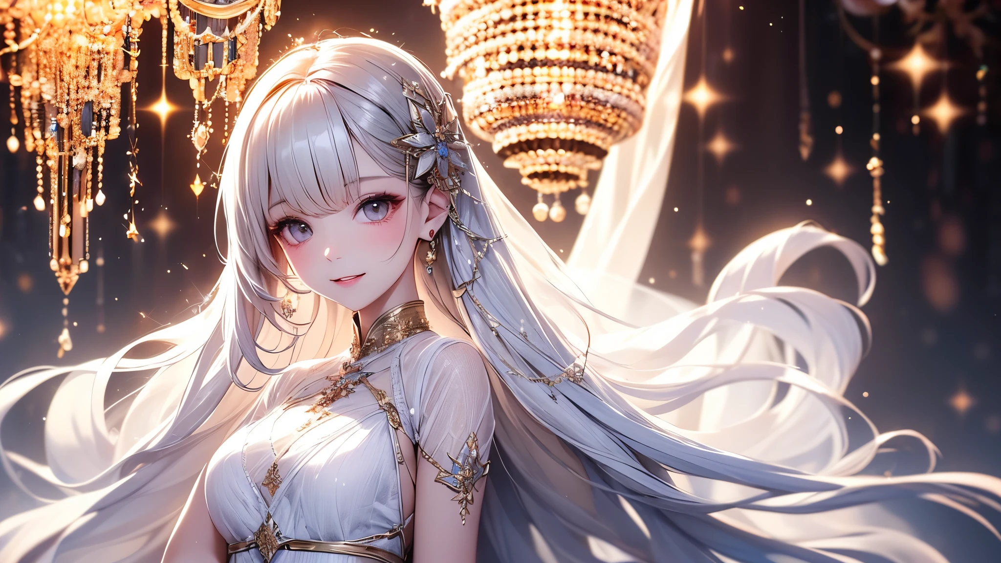 (masterpiece),(4K),High Quality,(small breasts), Sexy Girl Working At A Flower Shop、Sexy Saints , long silver hair ,pale skin,smile, Beautiful Detailed Grey Eyes, ( HIGH DEFINITION AND ELEGANT ),( White Capelet Fashion), Magical Color and Atmosphere , detailed skin from sleeve to chest,(Cute sparkle), light particles, The background is softly blurry ,Add dramatic and iconic elements to the scene, border before the big end, Bokeh, feels silky , transparent silk, soft, Lightweight clothing、H gold rewards、transparent 、 hyper-detail of the inn's bed,Creating a Dreamy Elegant Atmosphere