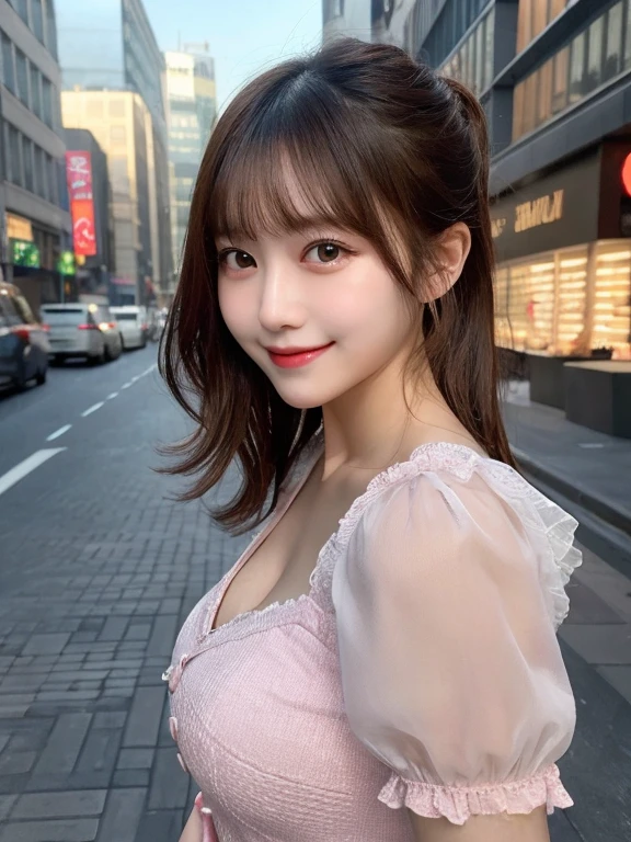 best quality, digit, 超detailed, detailed, High resolution, 32K Wallpapers, Perfect dynamic composition, attention to detail,Just like what the top models wear,bun, ,Large Breasts,chest center,Beautiful big eyes like a cat, Cute button nose, small but fairly full lips, Eyebrows are thick and long, beautiful eyelashes. The whole makeup is transparent, paint your cheeks pink,Dark eyeliner,Lip gloss makes it sparkly. casual sexy pose,Smile,white teeth,full-body shot,influencer,High resolution,(super detailed eyes), (((Textile shading))), (((best quality))), (((masterpiece))), (((Surreal))), fat, sassy girlfriend, street girl, Blonde messy hair, Emotional hardcore girl, silver hairpin, Furry gemstone hair tie, Chain earrings, chain gem belt, necklace, mini skirt, pink top, leg warmers, Arm Warmers, black and pink clothing colors, Strike a pose, Natural makeup, skinny fat innocent, At the haunted train station, Heaven, Mid-shot, Center image, Good girl, innocent girl, Front view