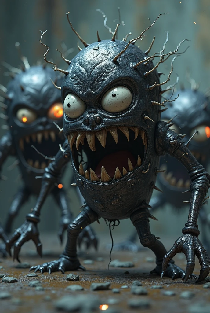 Image of several bacteria with dangerous faces