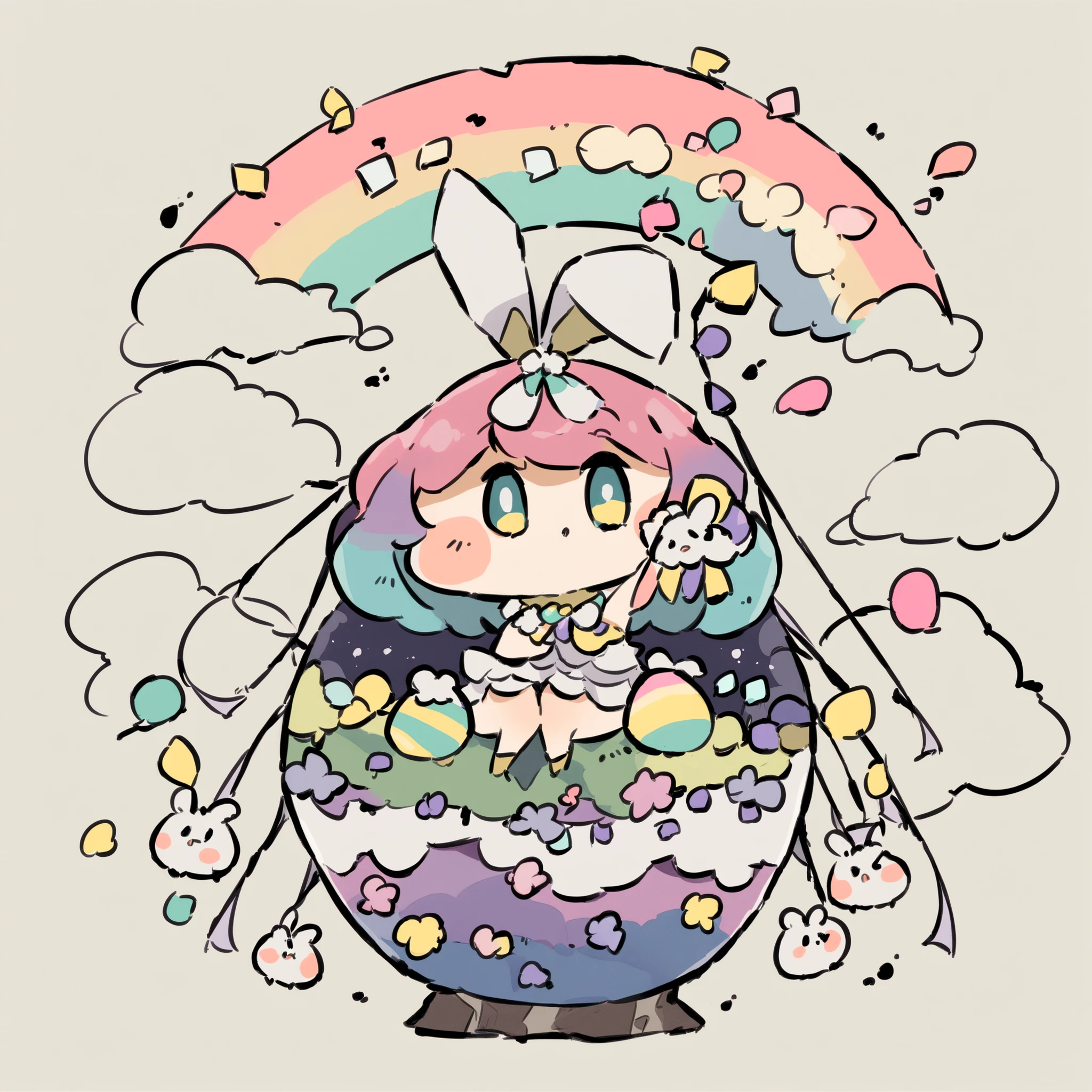 Chibi 2 people　Easter　Easterの背景　The rainbow egg 