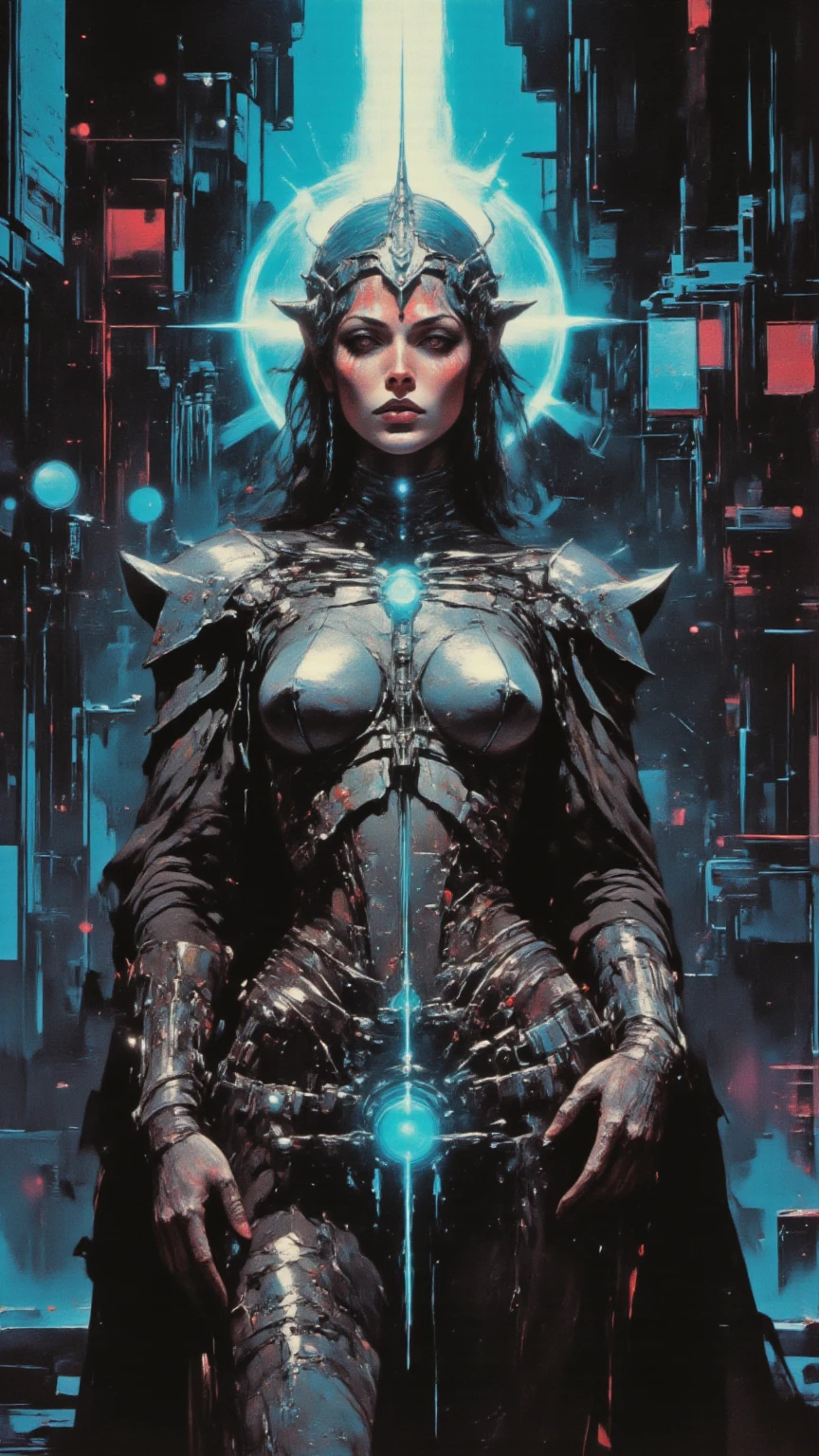 1girl, cute girl, sexy, solo, white  eyes looking at viewer, monochrome, greyscale, bunt bangs, bright red hair, parted lips, horns, black background, full veiw, wide angled, cyberpunk, tragic, gothic horror surellizm (red color pops hair & Lipstick) beautiful lighting strangely sexy(Brom style character concepts ober realism,) Goth pop 
