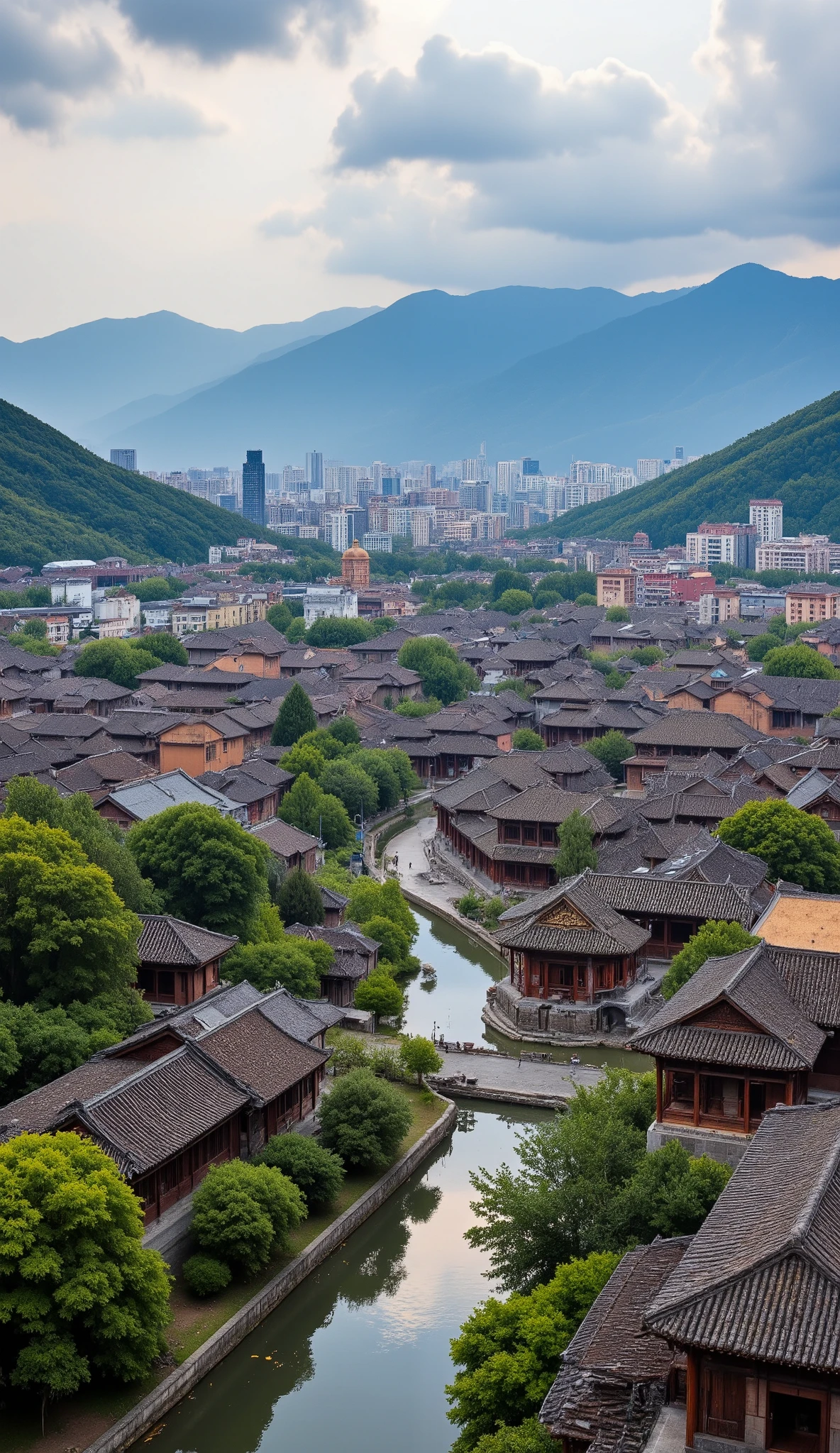 The、Ancient Xi'an、ロス・トランの写真です♪絵のように美しい背景、colorful city、city {x} The city walls and city of Xi'an seen from a little above、The high-definition background is Ancient Xi'an、China's Dream City、Highly Detailed Digital Painting、Highly Detail Digital Paint、river flowing next to the city、Detailed Scenery。
