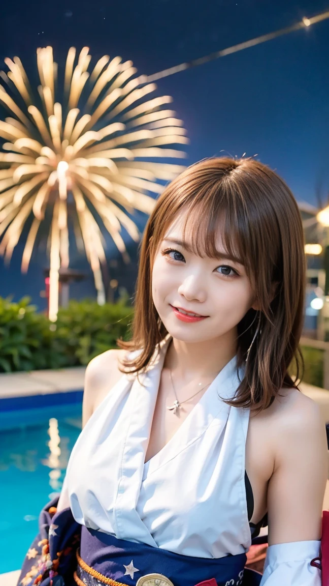Best image quality (8k, High resolution, masterpiece: 1.2), Very detailed, Random Hairstyles, 26-year-old woman,
Extraordinary beautiful girl、Cute and beautiful face details、(Dealing with the Children_v1:0.008)、
score_9, score_8_upper, score_7_upper,
situation: summer night、Lying down on a wide grassland with my friends、A girl looking up at fireworks illuminating the night sky。The fireworks lit up her face、There is an expression of emotion on his face.。
system: She put her back on the ground、Lying in a relaxed position with hands behind head。eyes wide open、There's a smile on his face。
Camera angle: A shot from directly above her face.、The photograph was taken so that the facial expression, the night sky and fireworks above it fit in the frame.。The light from the fireworks illuminates her face beautifully.。
clothing: She is wearing a light pink camisole and shorts.。With her hair down、A small earring sways in her ear。
,Active stop temporarily ,
On her side、The thunder danced。
Focus on the upper waist
, Random cute poses ,Big eyes ,Puffy eyes , Heart pupil, blush , Big shy smile , salute