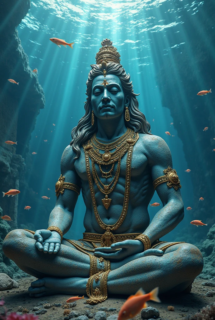 Shiv shankar name 'S lord,maditation, under ocea,om and big snak  on head background ,danger